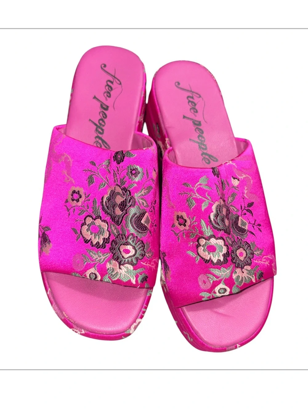 Free People Harbor Brocade fuchsia oriental platform sandals 37 7